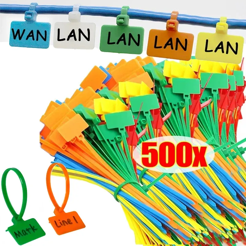 500–100 Stück Kabeletiketten, Nylon-Kabelbinder-Tag für Kabelmanagement, bunt, wasserdicht, Schlaufenbinder, Markierungen, selbstsichernder Reißverschluss