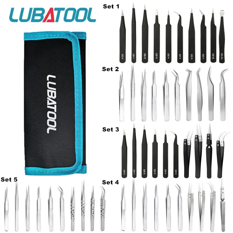 10-teiliges Pinzetten-Set, Tasche, Edelstahl, antistatisch, Präzisionspinzetten-Set für elektronische Handy-Reparaturwerkzeuge, Handwerkzeuge