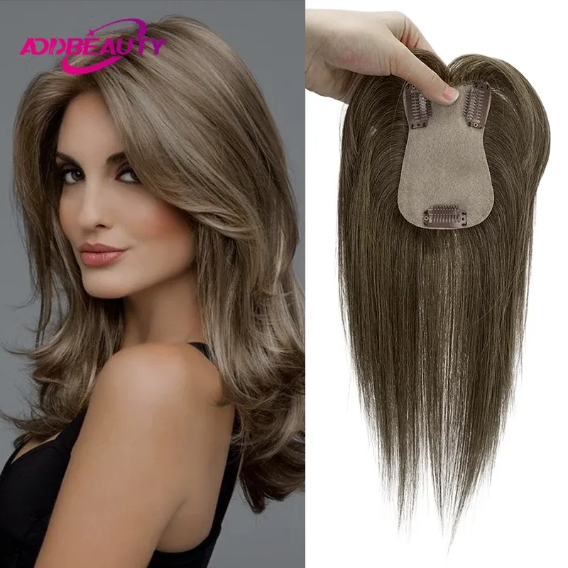 7x11cm Frauen Toupet Echthaar Perücken Gerade Seide Basis Frauen Topper Brasilianische Echte Natürliche Menschenhaar System Clip in Haarteil