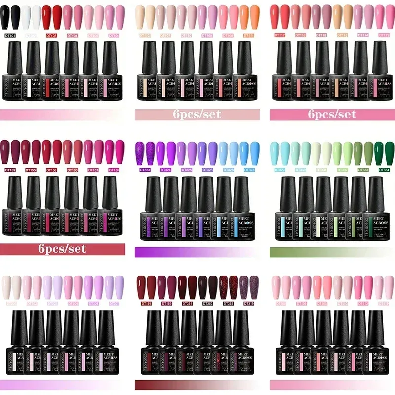 MEET ACROSS 6-teiliges Gel-Nagellack-Set, rosa, rot, grün, Macaron-Farbe, Maniküre-Set für Nägel, UV-Gel, Nagelkunst, Lack, Nagelzubehör