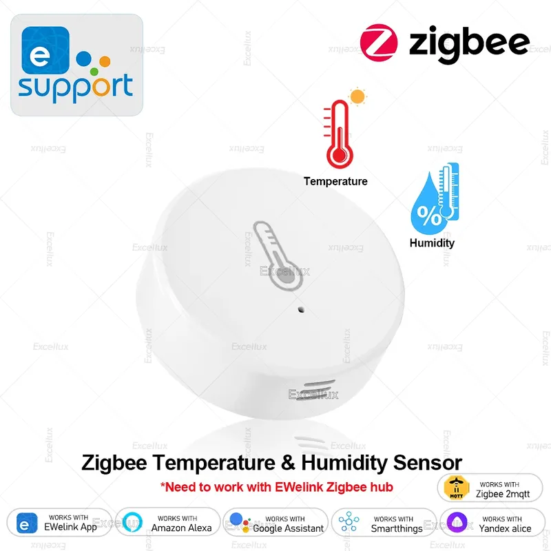 EWelink Smart Zigbee Temperatur-Feuchtigkeitssensor, App-Steuerung, Innenthermometer, Monitor, Hausautomation, funktioniert mit Alexa Google