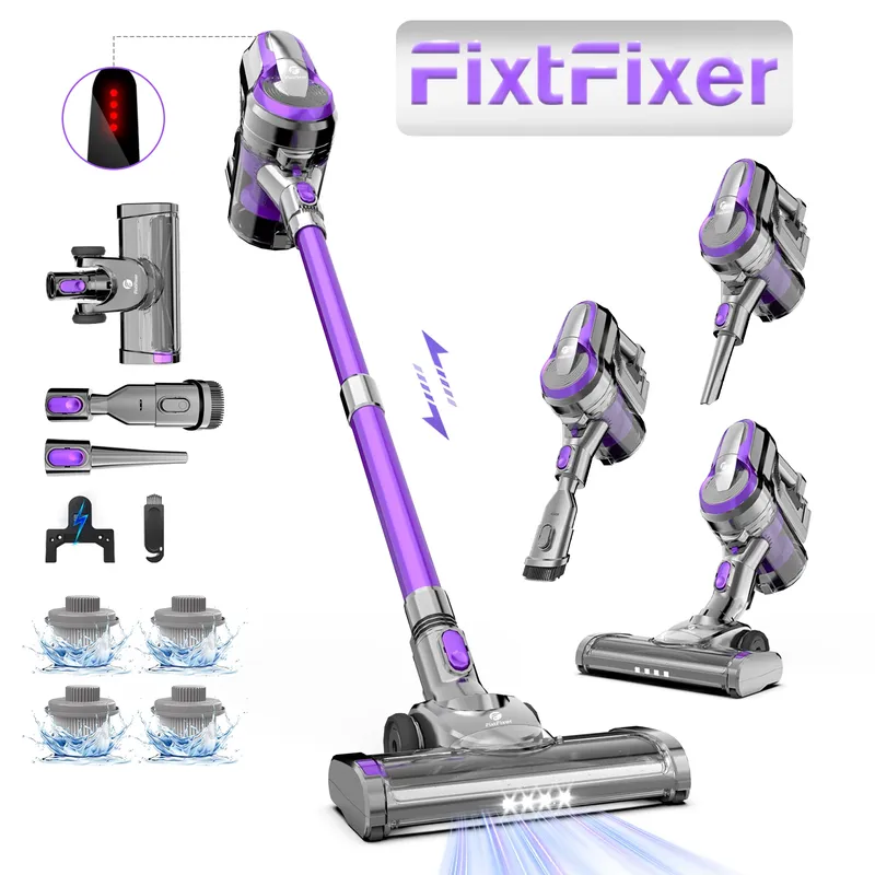 FixtFixer X6M Akku Staubsauger, 4×HEPA, Staubsauger Kabellos mit Bürstenloser Motor, Bis zu 55 Min,1.1L Kabelloser Staubsauger für Harte Böden,Tierhaare,Treppen