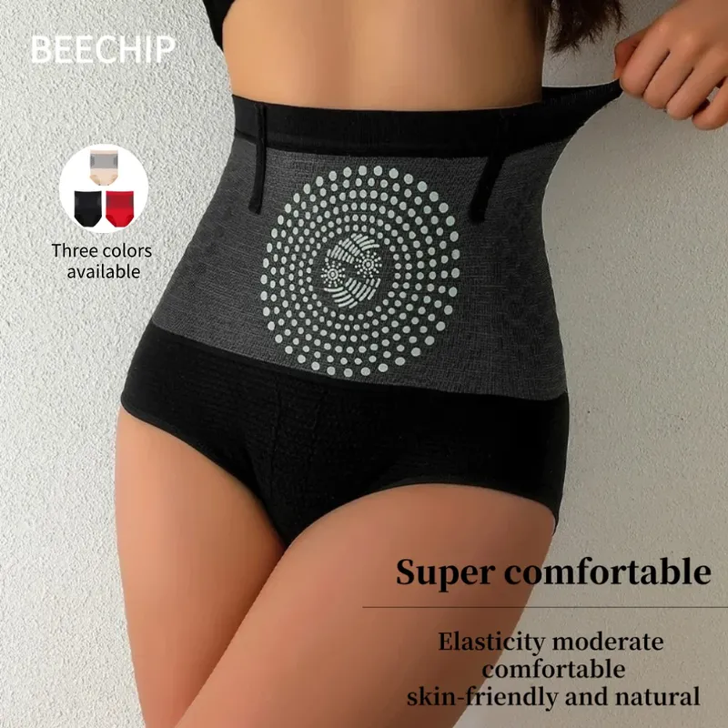 Beechip Nahtlose Damen-High-Waist-Bauchkontrollhöschen mit Magnettherapie, wärmende Unterwäsche für die Gebärmutter, figurformende Slips