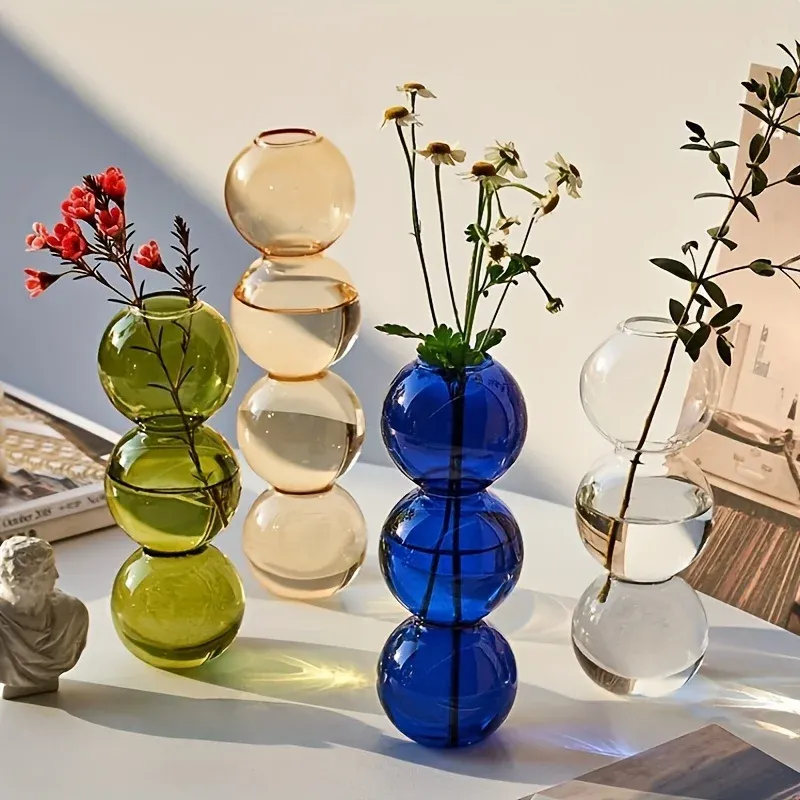 Nordische Glasblasenvase – transparenter Hydrokultur-Pflanzer für die Schreibtischdekoration zu Hause, niedliche, einfache Geschenkidee und Blumenarrangement-Dekoration