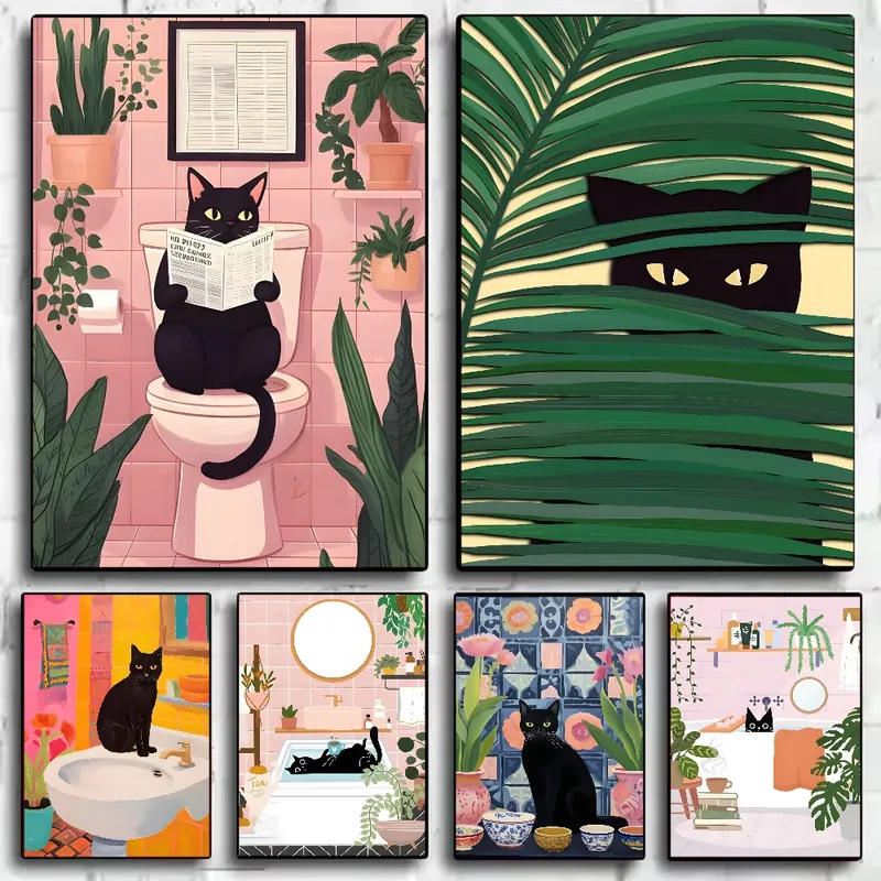 Art Green Schlafzimmer und Katze Poster HD Kunst klebrige Wand wasserdicht Zuhause Wohnzimmer Schlafzimmer Bar ästhetische Dekoration