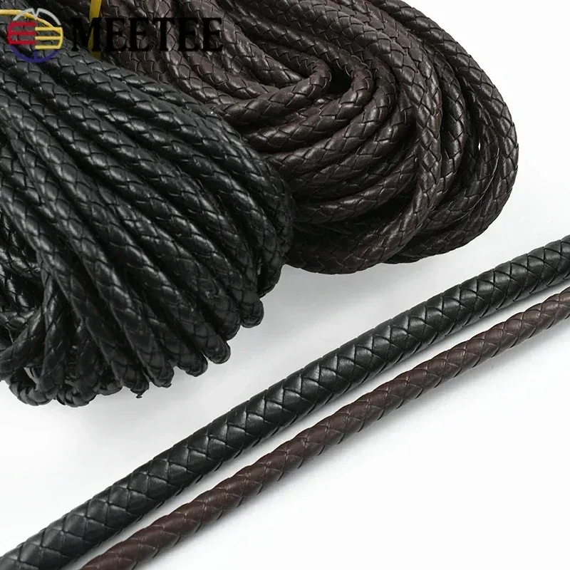 5 Meter geflochtenes PU-Lederband, 3–10 mm, rundes Seil, DIY-Schmuckherstellung, Schlüsselanhänger, Armband, Bastelbedarf, schwarzer Kaffee, Makramee