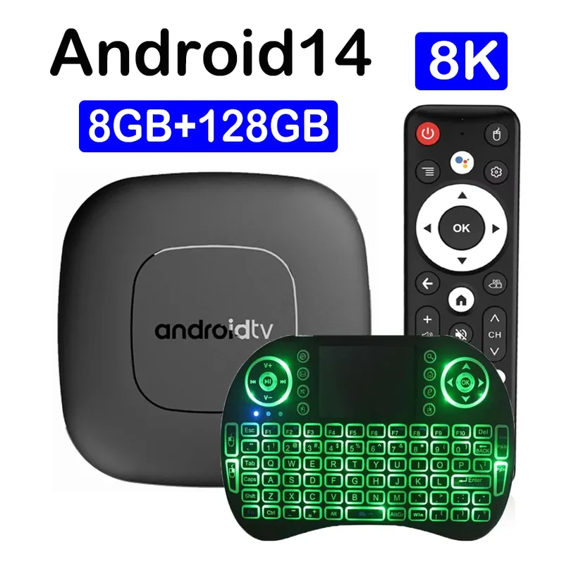 Smart TV Box 8 GB 128 GB Android 14 ATV Allwinner H313 Google Assistant 8K Video 4k HDR10 Media Player T1 Sehr schnelle Set-Top-Box