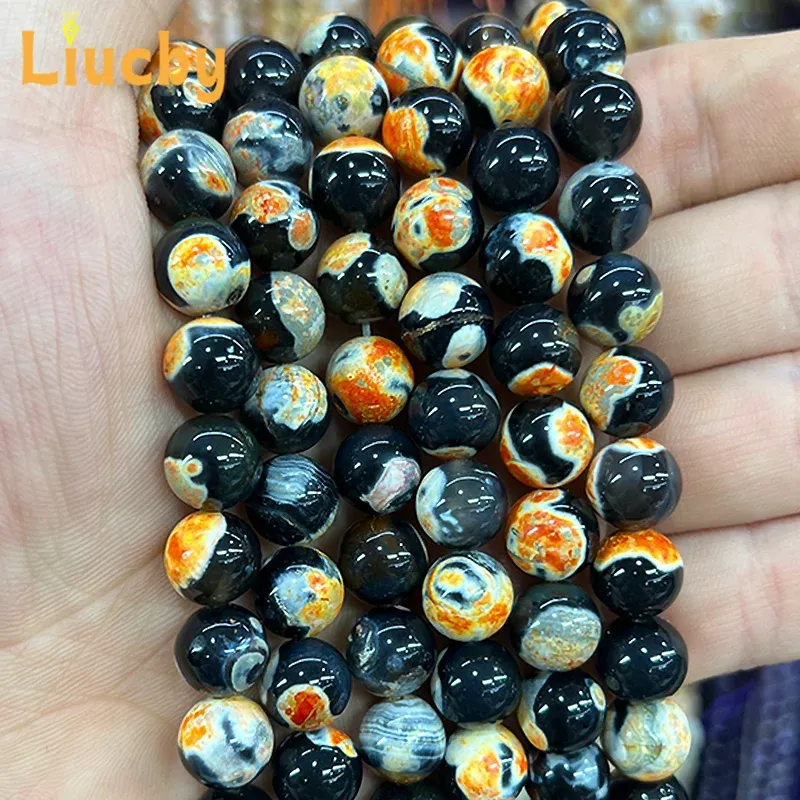 Naturstein Orange Feuer Achate Edelstein Perlen für Schmuckherstellung DIY 6/8/10mm Advanced Sense Fußkettchen Handstring 15" Großhandel