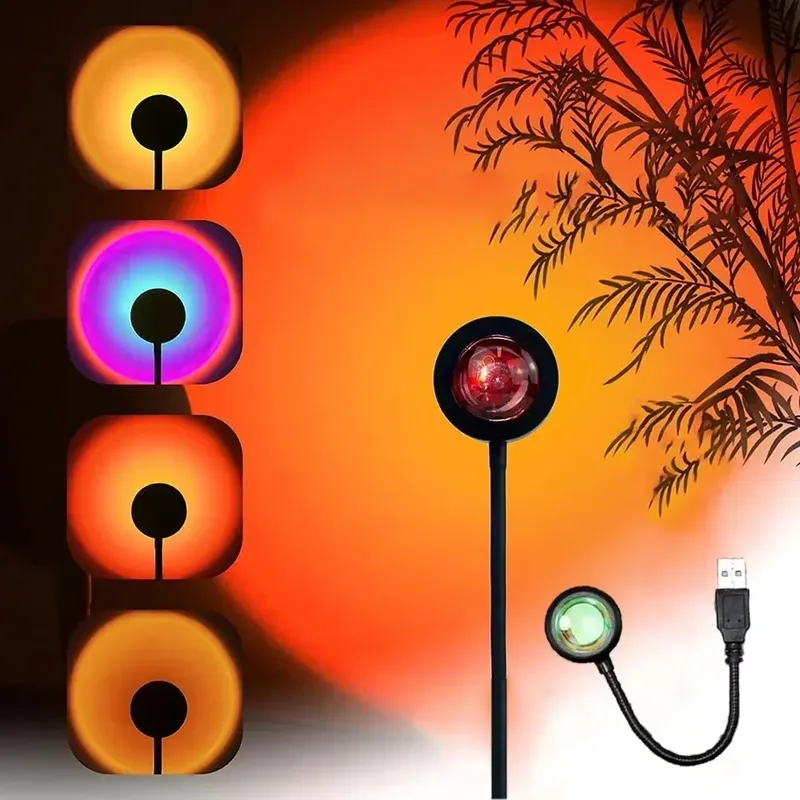 USB Sonnenuntergang Licht LED Regenbogen Nacht Lampe Projektor Fotografie Wand Atmosphäre Lampe Für Schlafzimmer Home Geschenk Festival Dekor Beleuchtung