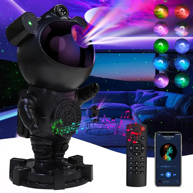 Astronauten-Galaxie-Projektorlampe – Sternprojektorlicht, Bluetooth-Lautsprecher, Stern- und Mond-Galaxie-Lichter für Schlafzimmer mit Fernbedienung