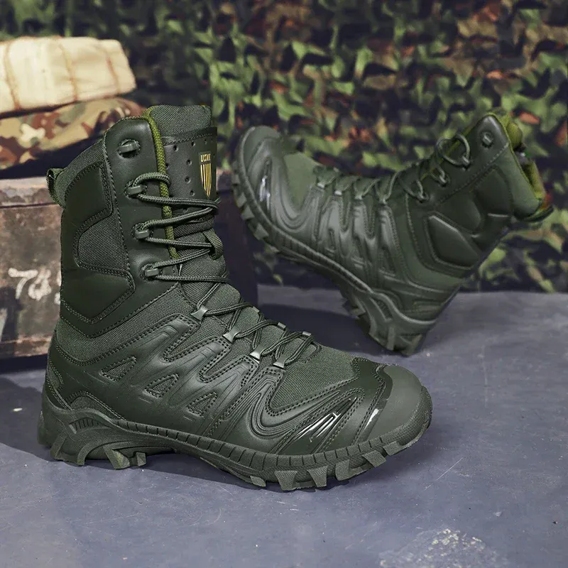 Hohe Herrenstiefel, verschleißfeste Trainingsstiefel, wasserdicht, Outdoor, Bergsteigen, Sport, Spezialeinheiten, Wüstenkampf, taktisch