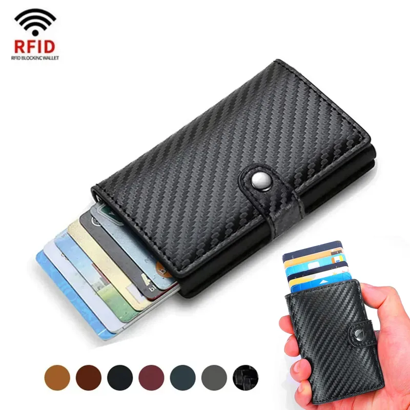 Rfid Carbon Fiber Kreditkarte Halter Brieftasche Geld Tasche Luxus Männer Rfid Smart Metall Karteninhaber Fall Schlanke Minimalistische Brieftasche für Männer