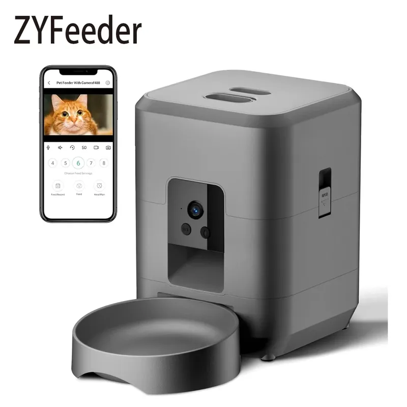 2L Automatischer Futterspender für Haustiere, intelligenter Futterspender für Katzen, Wi-Fi und Kameragesteuerter Futterspender für Hunde und Katzen, Fernbedienungs-App (kein 5-V-2-A-Stecker).