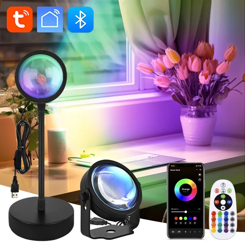 Smart Sunset Lampe Tuya USB Sunset Projektor Licht RGB Smart Leben APP Fernbedienung Für Raum Fotografie Hintergrund Dekor Beleuchtung