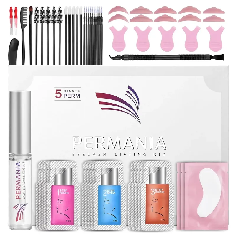 PERMANIA 15-teiliges Wimpernlift-Set, schnelles Wimpernlifting, 5 Minuten mit starkem Kleber, Einwegbeutel, Wimpernlifting-Set, hält 6 Wochen