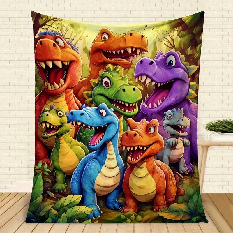 Bunte Dinosaurier-Freunde-Decke – gemütliches und lustiges Design, perfekt für jeden Raum, weich und warm, ideales Geschenk für Kinder
