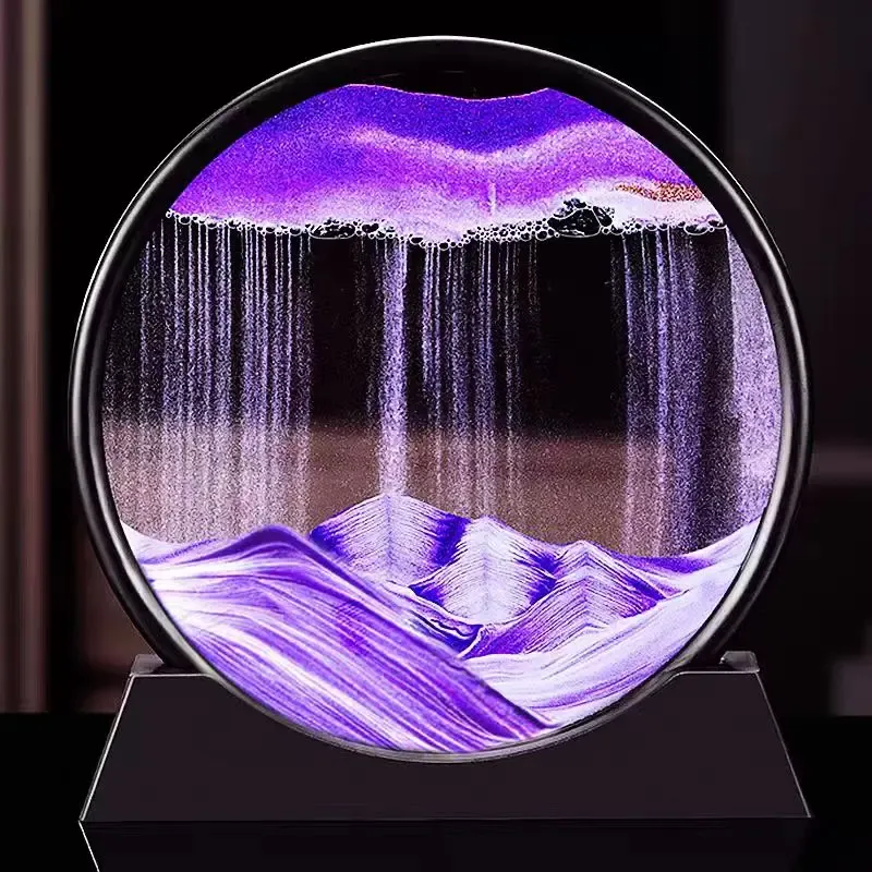 3D-bewegliches Sandkunstbild, rundes Glas, Tiefsee-Sandschaft, Sanduhr, Treibsand, Handwerk, fließender Sand, Malerei, Büro, Heimdekoration, Geschenk