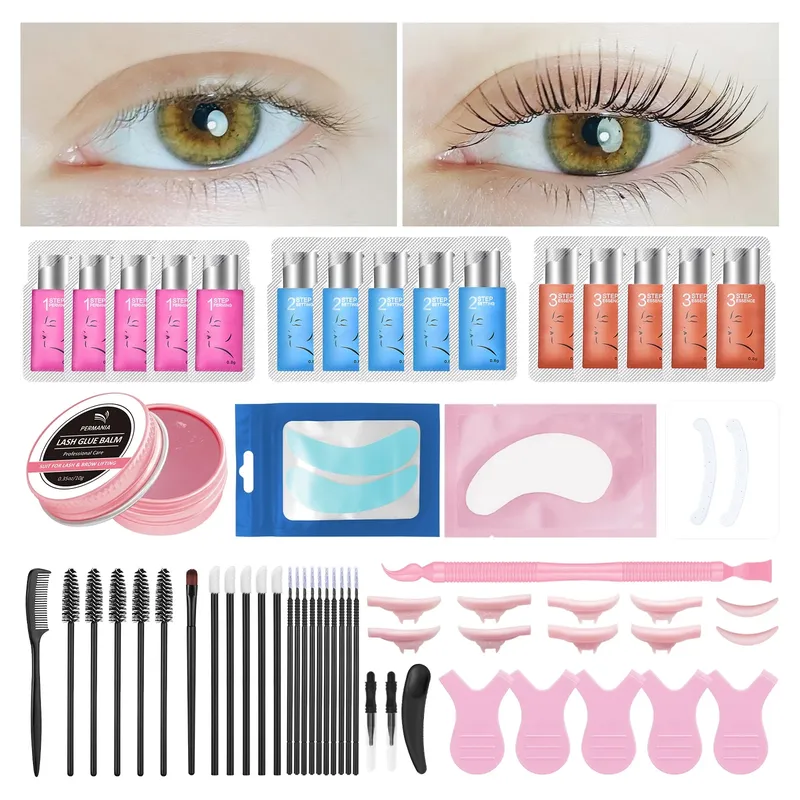 PERMANIA Lash Perm Kit Lash Lift Sachet Kit mit Wimpernlifting-Kleberbalsam hält dauerhaft 8 Wochen Wimpernzange und Augenbrauenlaminierung