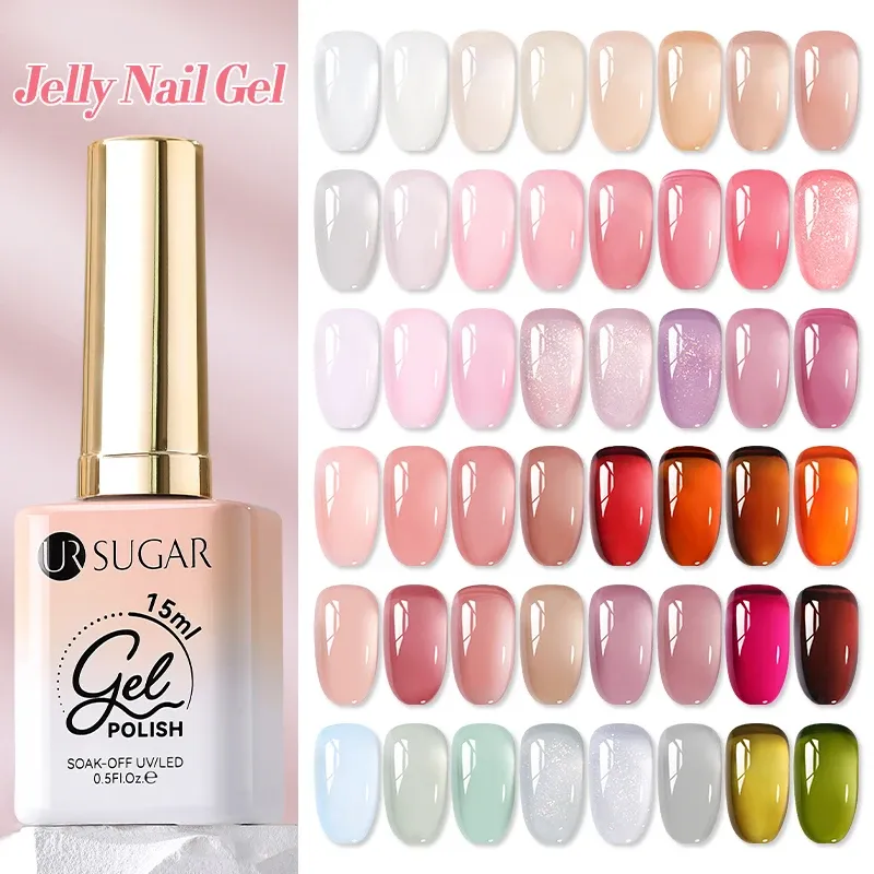UR SUGAR 15 ml Jelly Nude Gel Nagellack Hellrosa Durchscheinende Farbe Soak Off UV LED Gel Lack Nail Art DIY Mode Maniküre
