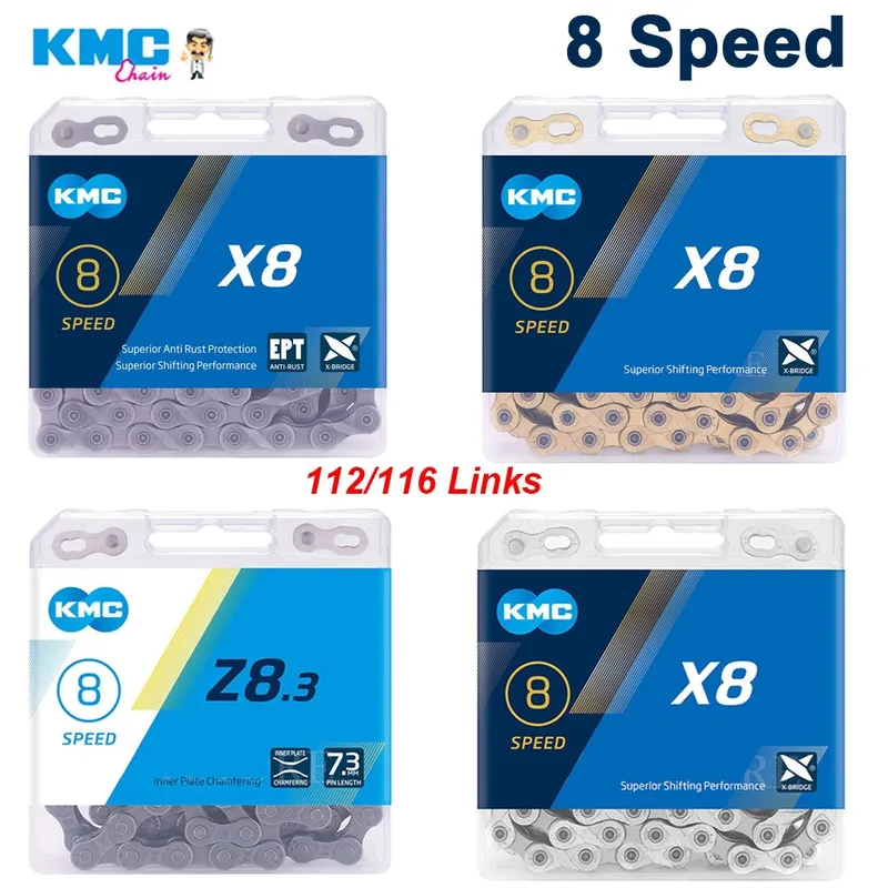 KMC 8S MTB Kette X8EPT X8 Z8,3 X8PL Mountainbike Strom 8 Geschwindigkeit Rennrad Ketten 8V 112 116 Links Power Lock Radfahren Teile