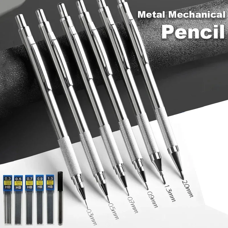 0,3 0,5 0,7 0,9 1,3 2,0mm Metall Druckbleistift Set Schule Kunst Skizze Schreiben Edelstahl Automatische Bleistifte Kunstbedarf