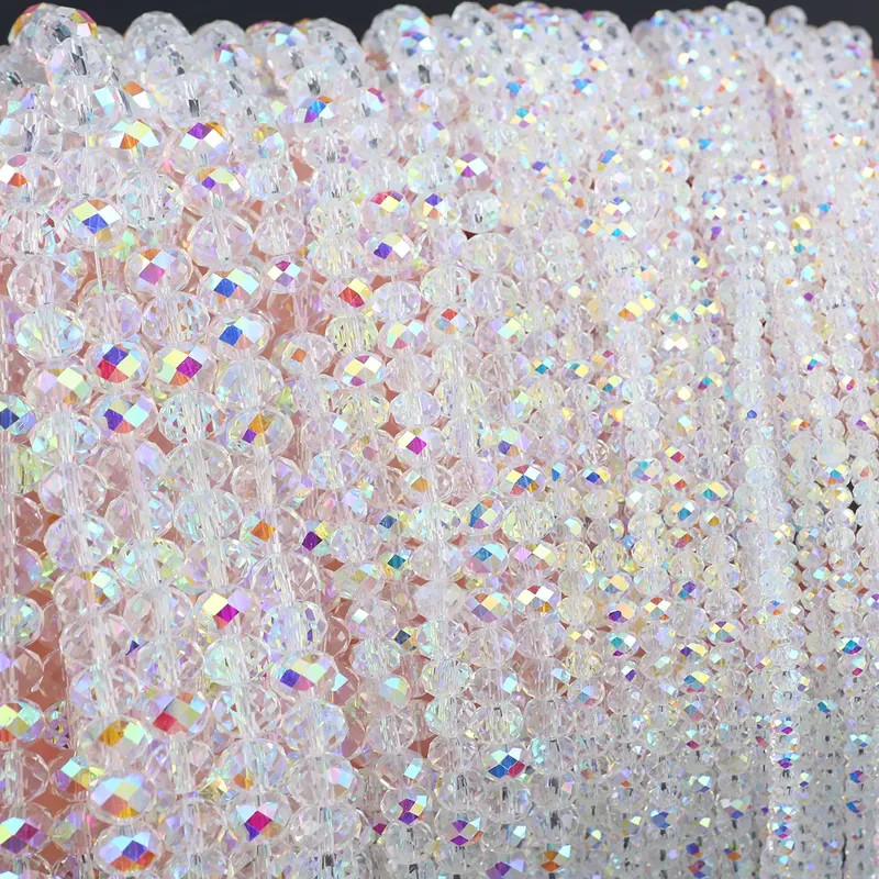 Österreichische Kristall Weiß AB Glas Perlen 3/4/6/8Mm Transparent Mit Loch Lose Perlen für Diy Schmuck Machen Armband Handwerk Liefert