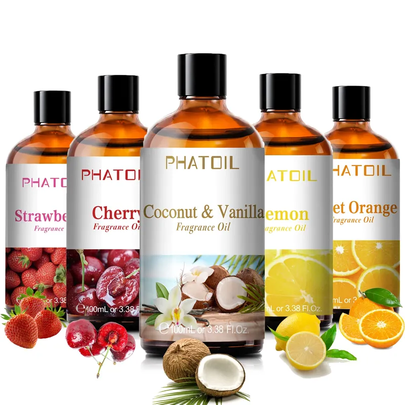 PHATOIL 100 ml Aromatherapie-Duftöl, Kokosnuss und Vanille, Erdbeere, Kirsche, Zitrone, 1/2/3 Stück Aromaöl für die Herstellung von Diffusor-Kerzen