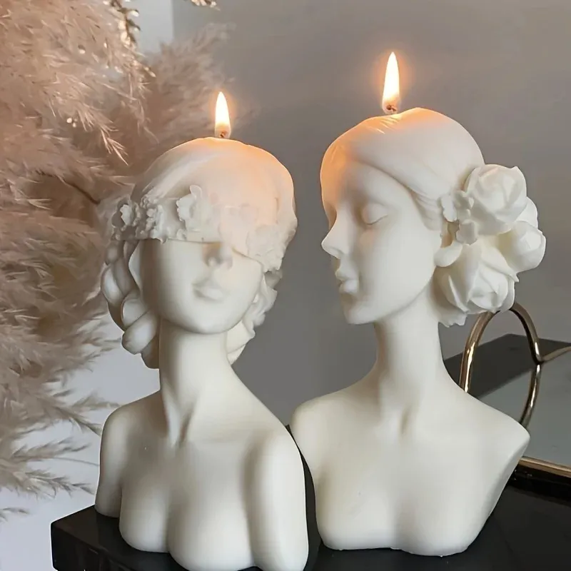 Silikonform für DIY-Duftkerze im europäischen Stil mit verbundenen Augen, Gipsform für Dornröschenfiguren.