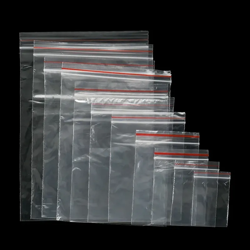 100 Stück Transparente Ziplock-Plastiktüten in Verschiedenen Größen für Schmuck, Perlen, Armbänder, Aufbewahrung, Kleinunternehmen-Verpackungsmaterial