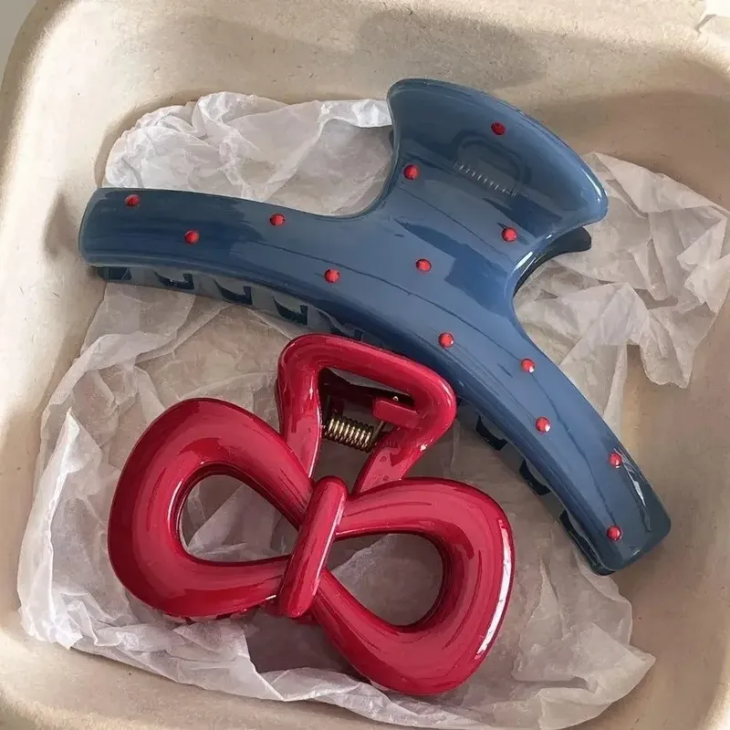 2 Teile/satz Vintage Blau Polka Dot Rote Schleife Haar Clip Shark Claw Clamp Haarnadel Haarspange Koreanische Haar Headwear Zubehör Für frauen