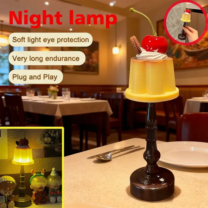 Retro Pudding Nachtlicht, Desktop Dekor Licht, Schlafzimmer LED Tischlampe mit Batterie, Nachttisch Schlaflicht, geeignet als Geschenk