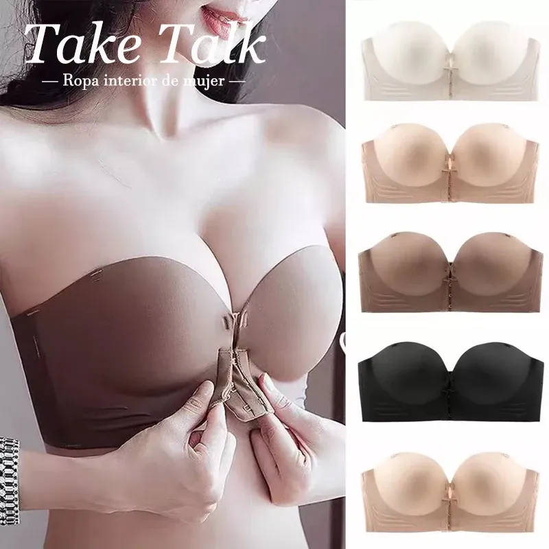 Vor Schließung Push-Up Bhs frauen Sexy Nahtlose Plunge Keine Stahl Büstenhalter Dicke Weibliche Unterwäsche Einfarbig Unsichtbare Dessous