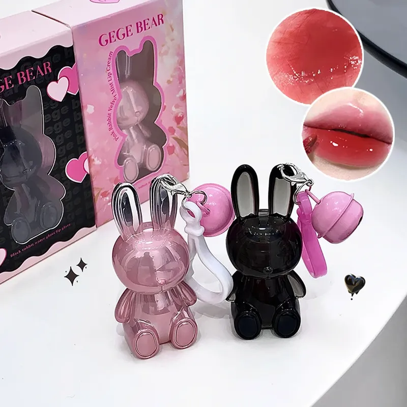 Gege Bear Pink Rabbit Velvet Matte Lip Cream Black Rabbit Water Light Lip Glaze Matte Mirror Pendant Lippenstift Lipgloss