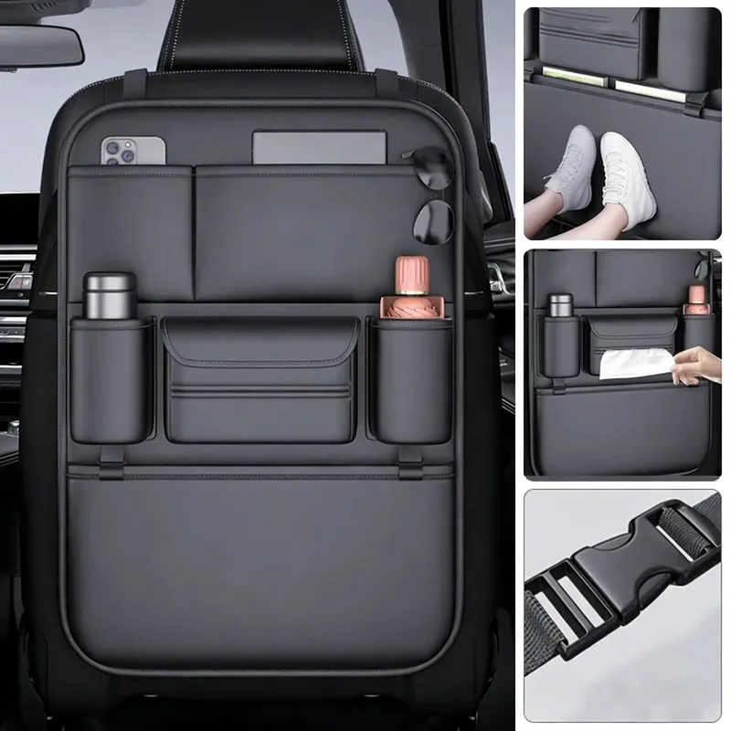 6-Fach Auto-Rücksitz-Organizer Verschleißfester Autositz-Organizer mit Taschen für Taschentücher/Getränkehalter Wasserdichter Anti-Kick-Schutz