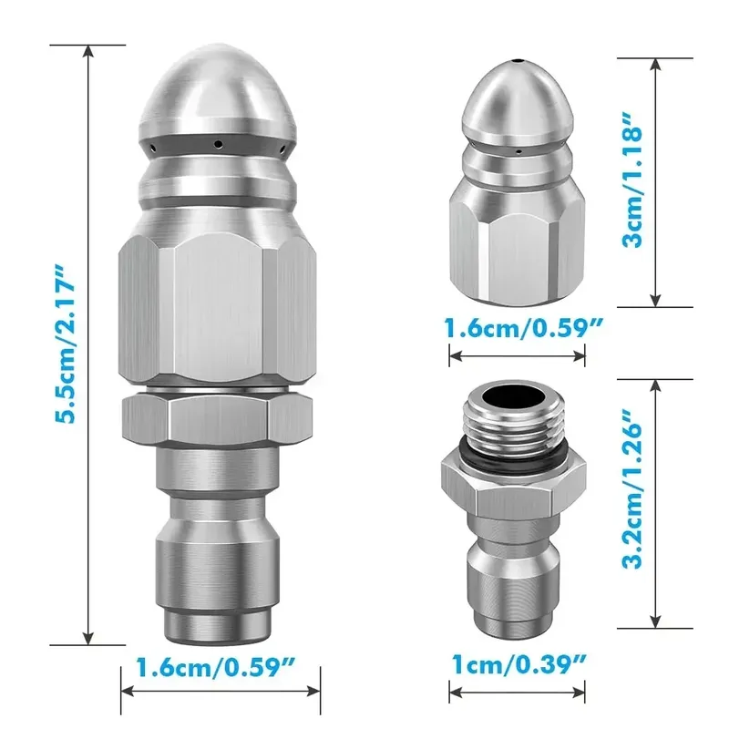 1 Stück Wasserstrahl-Hochdruckreinigerdüse zur Kanalreinigung, 1/4 Zoll Edelstahl-Schnellanschluss für Hochdruckreiniger, Abflussreinigungswerkzeug