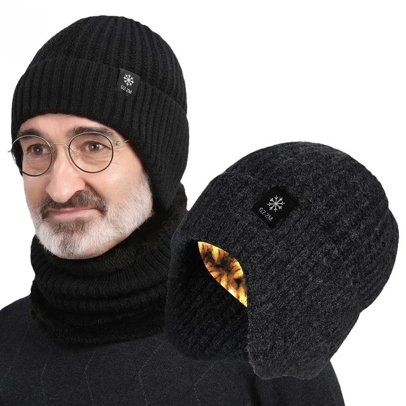 Outdoor Männer Winter Gestrickte Hut Plüsch Wärme Schirmmütze Ohrenschützer Lässige Mode Faux Pelz Gefüttert Bomber Hüte Radfahren Ohr Schutz
