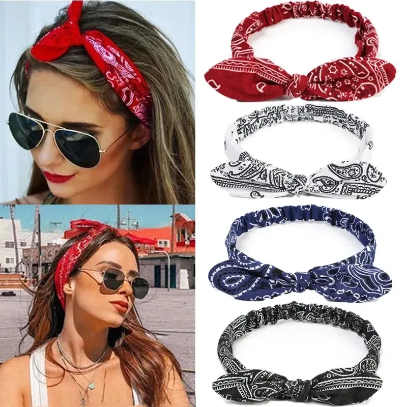 Vintage Kreuz Knoten elastische Haarbänder Turban Bandanas Mädchen Haar Hände Haar Zubehör Boho Frauen weiche Paisley Print Stirnbänder