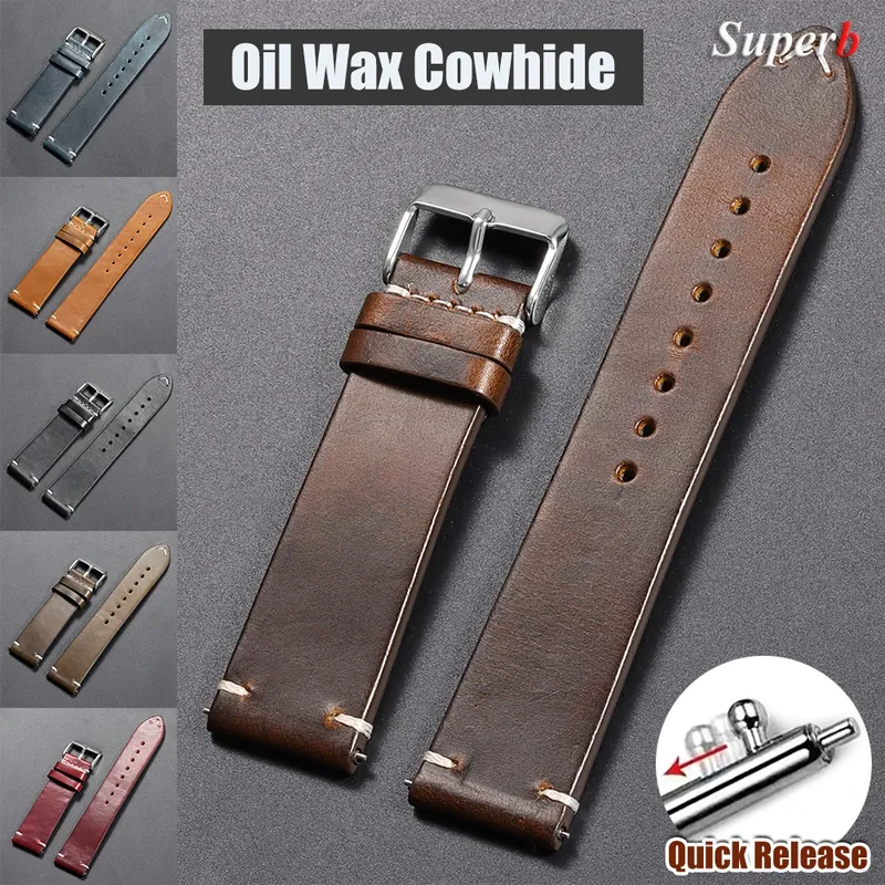 Vintage Ölwachs Lederarmband 18mm 20mm 22mm 19mm 21mm 24mm Universal Stitching Rindslederarmband für Omega für Seiko Uhrenarmband