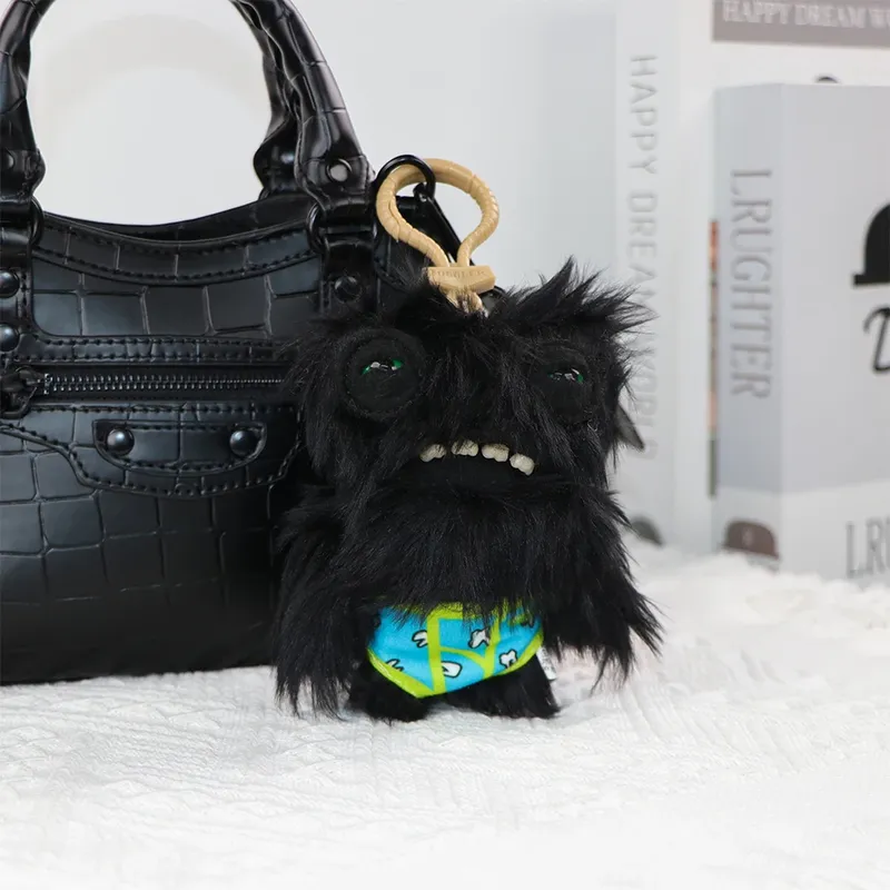 Fuggler Weiche Plüschpuppen Schlüsselanhänger Hässliche Grinsenzähne Monster Anhänger Fugg Wide Eyed Weirdo Schwarz Lustiger Rucksack Schlüsselanhänger Geschenke11CM