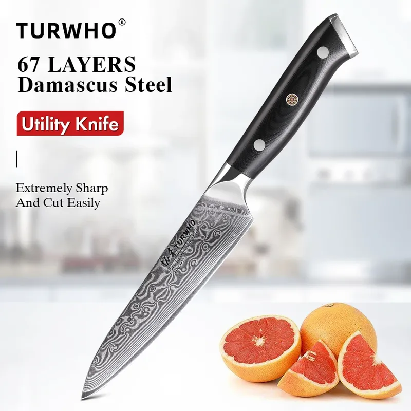 TURWHO 5-Zoll-Küchenmesser aus Damaststahl, professionelles Kochmesser, Peeling, Obstmesser, Gemüse, Fleisch, Fisch, Kochutensilien
