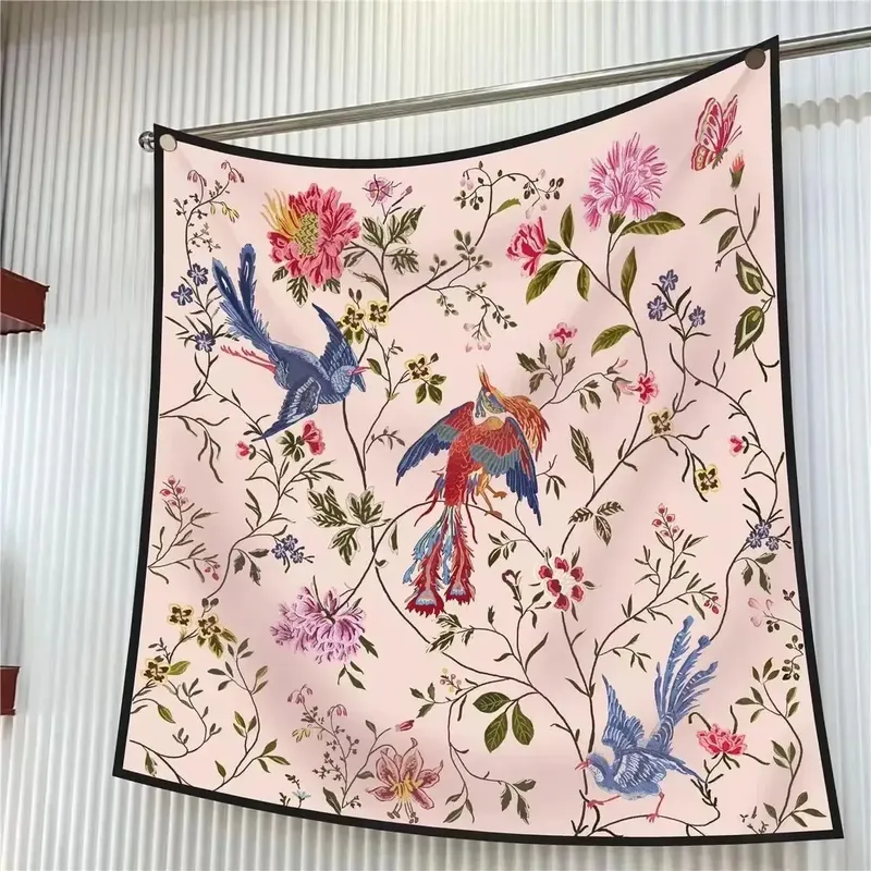 90 cm großer quadratischer Schal mit französischem Dschungel, dekorativer Modetrend, Blumen, hochwertiger Twill-Seiden-Reiseschal, Sonnenschutz