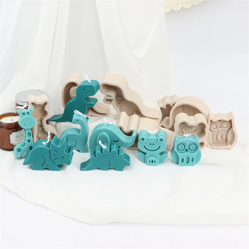 Form der verschiedenen niedlichen Tier-Dinosaurier-Giraffe, Frosch, Elefant, Eule, Silikonformen, DIY weicher Ton, Aromatherapie, Gipskerzenformen