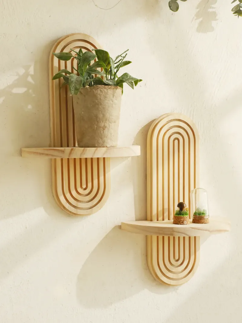 1 Stück Wandregale aus Holz im Boho-Stil – geometrische Wandregale, Naturholz-Finish, moderne Heimdekoration, Pflanzendekoration