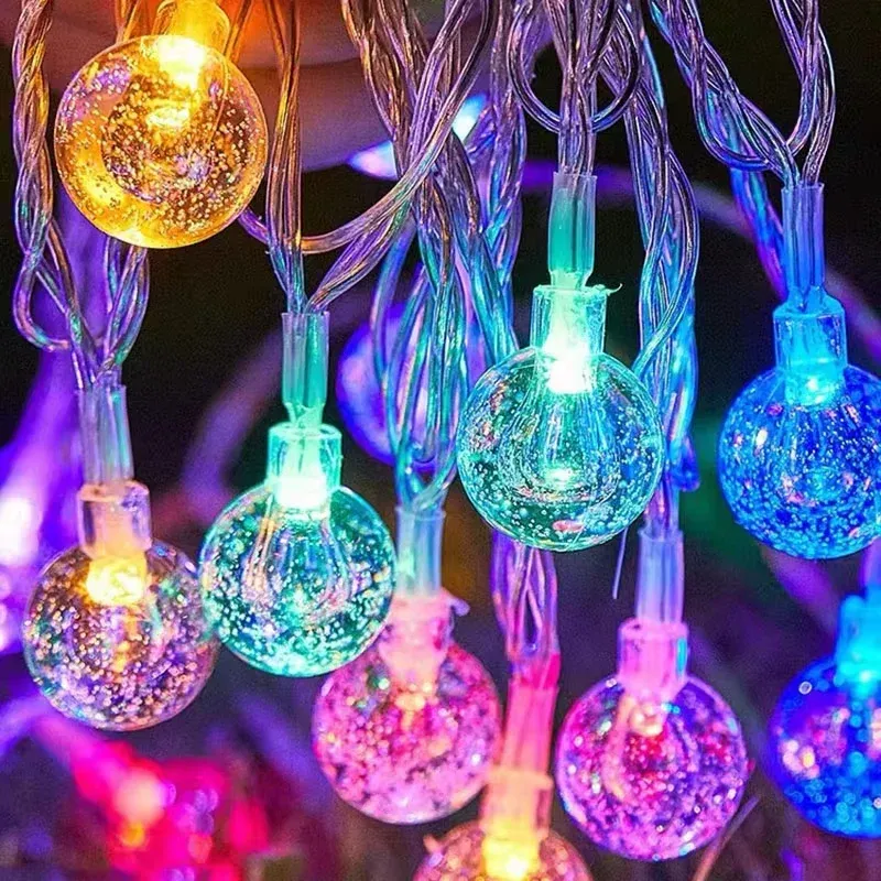 1,5–10 m LED-Kristallkugel-Girlande, Lichterkette, Innendekoration, Urlaub, Weihnachten, Lampe, 10/20/40/80 LED-Lichterkette, batteriebetrieben