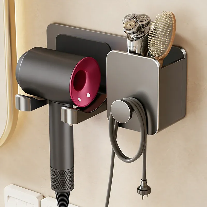 Wandmontierter Haartrocknerhalter mit Aufbewahrungsbox Selbstklebender Haartrocknerständer für Dyson Haartrockner Badezimmer-Zubehörregal