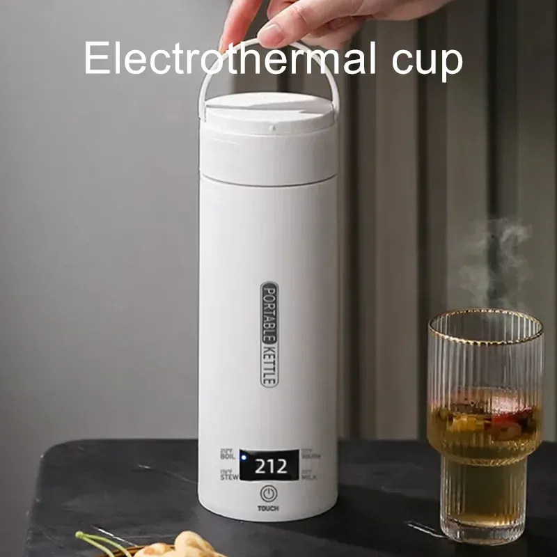 JFBONIN Elektrische Wasserkocher, tragbar, für Tee, Kaffee, Wasserkocher, Reisen, kochendes Wasser, Thermobecher, Verbrühungsschutz, Wasserflasche, englisches Menü