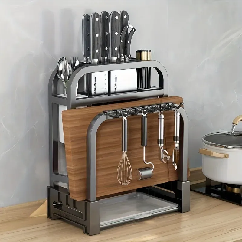 1pc Edelstahl Messer halter Küchen regal Home Arbeits platte Schneide brett Rack Schneide brett Messer integriertes Lager regal