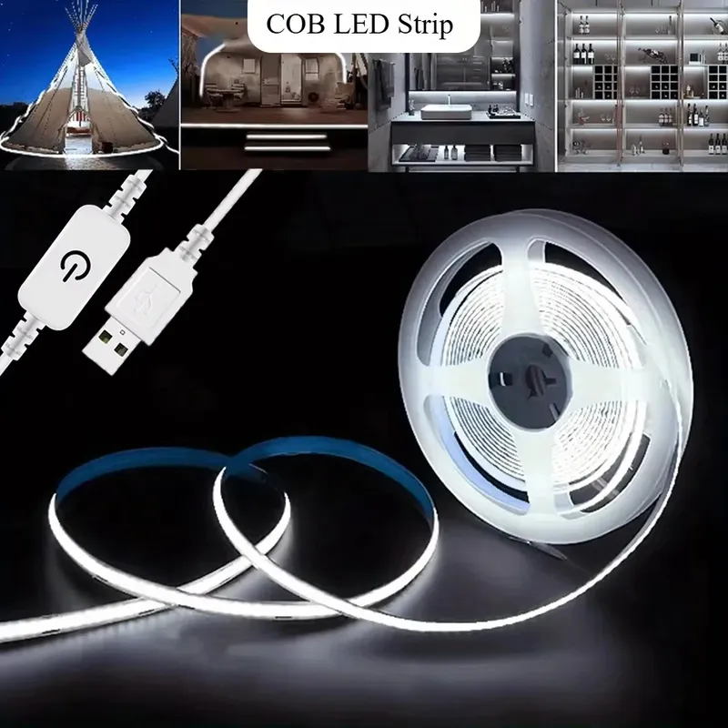 5V COB LED-Streifen Touch-Dimmer USB 320LEDs/m Hochdichte Flexible LED-Leiste 3000K 4000K 6500K LED-Lichter Innenbeleuchtung