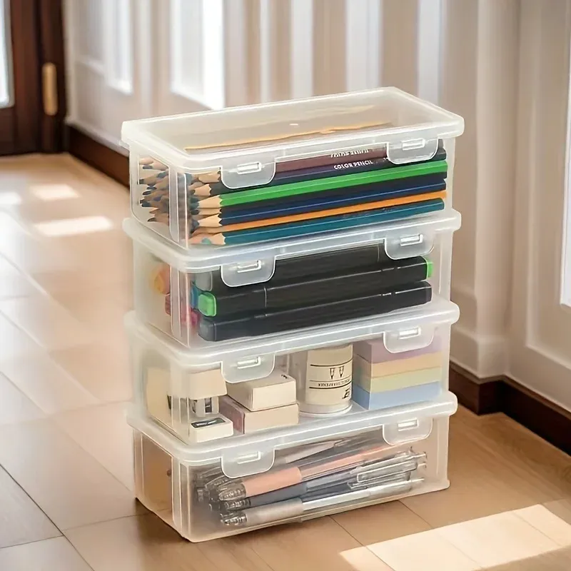 1/4 Stück große, durchsichtige Kunststoff-Aufbewahrungsbox mit Klappdeckeln für die Organisation von Schmuck, Ornamenten, Heim- und Bürobedarf