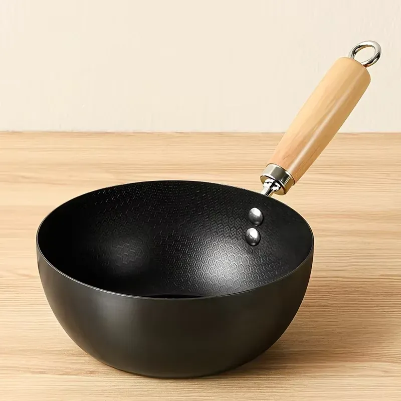 Ungestrichener Wok mit flachem Boden, kleiner Eisen-Wok für Braten, Kochherd, Induktions-Kochgeschirr-Zubehör, Küchenbedarf